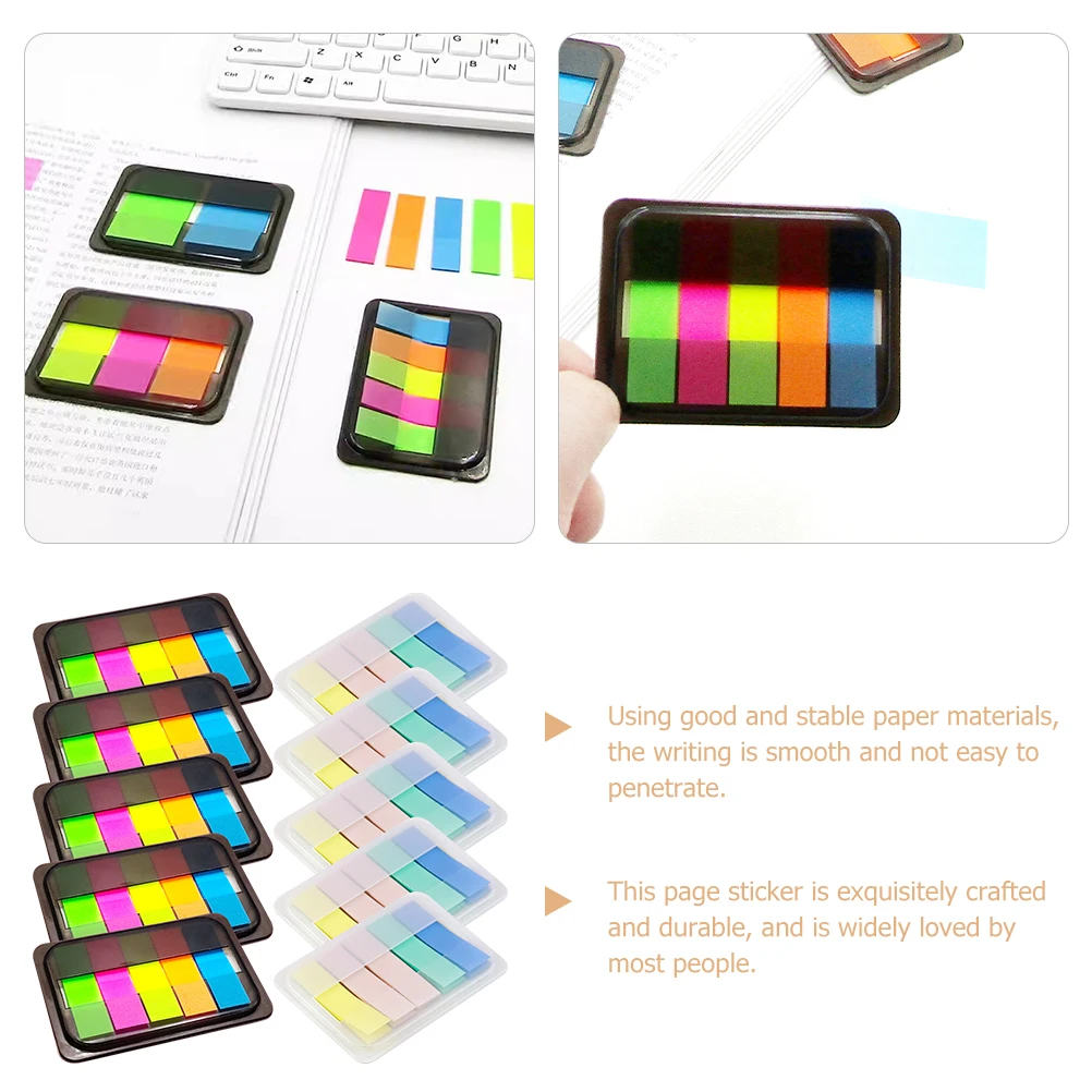 

10 Boxes Paper Sticky Tabs Page Markers Bright Color Writable Annotation Tabs Book Reading Markers Notebooks Office Use