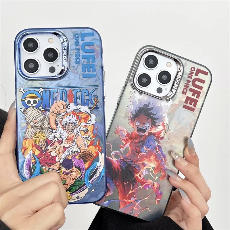 Coole Japan Anime einteilige Nika Ruffy Gear 5 für iPhone 15 14 13 12 11 Pro Max farbige Silber galvani sierte stoß feste Abdeckung