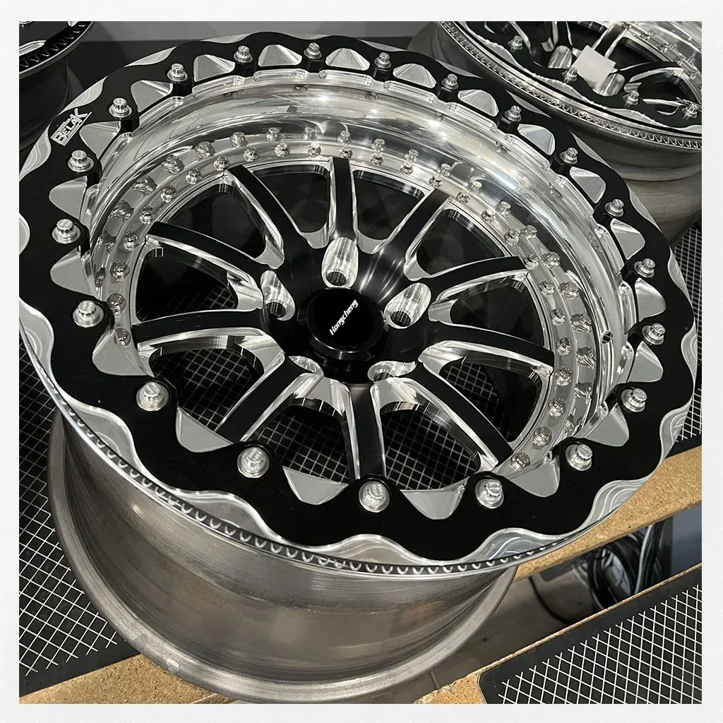 2 3 Piece Forged Alloy Drag Racing Car Concave Wheel Beadlock 5x114.3 5x130 5x120 5x112 15 16 17 18 20 Inch Rim for Gtr