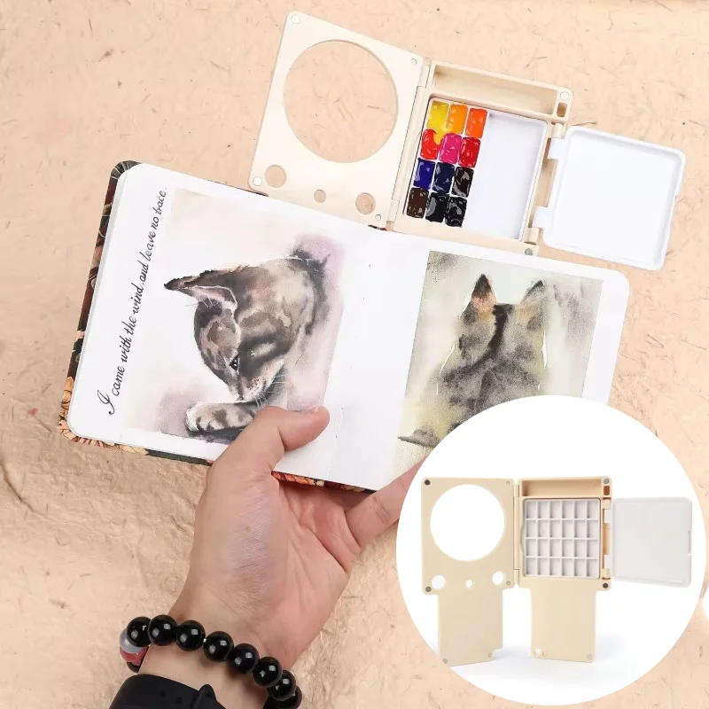New Foldable Watercolor Empty Paint Box Portable Painting Palette with Detachable Pigment Grids Outdoor Sketching Art Supplies