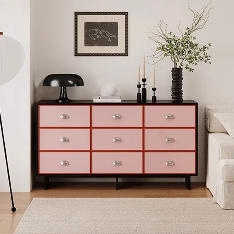 Small apartment dopamine contrasting color dining side cabinet living room locker against the wall bucket cabinet