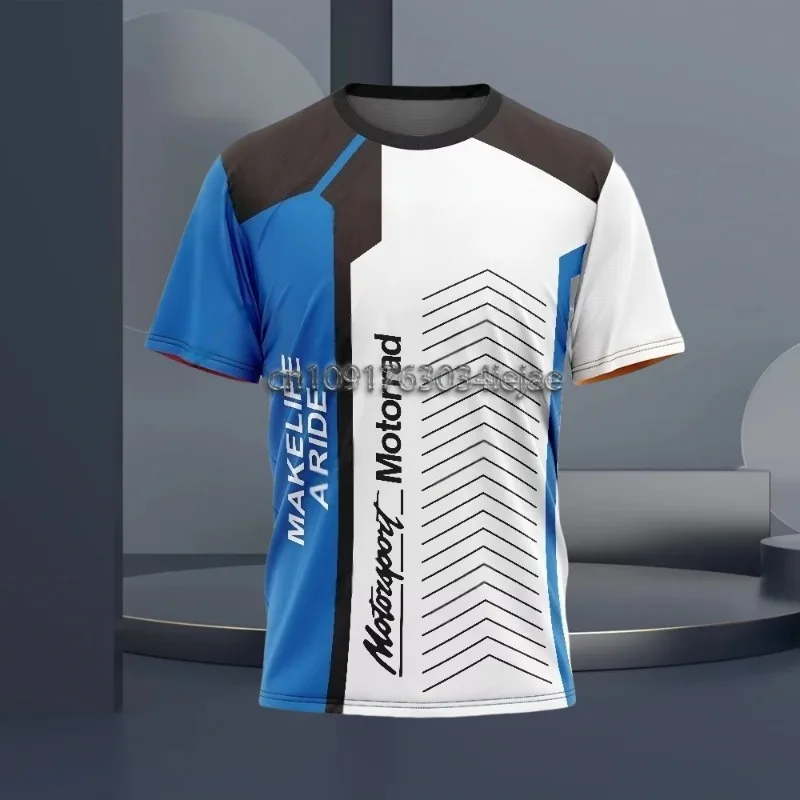 

MOTO-Motorcycle Travel Shirt Bicycle Sports Men's and Women's T-shirt Blue and White Racing Team Breathable Quick Drying