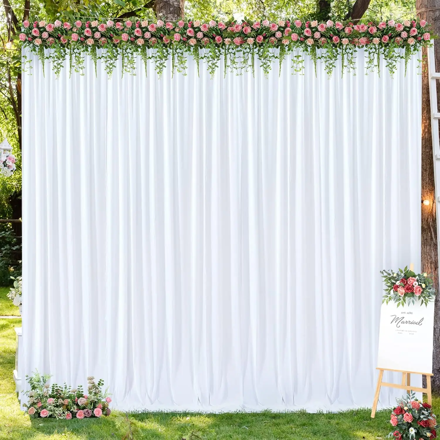 4 لوحات 5ft x 8ft ستارة خلفية بيضاء لديكور الزفاف وحفلات العطلات - خلفية زفاف بيضاء من البوليستر للتصوير الفوتوغرافي