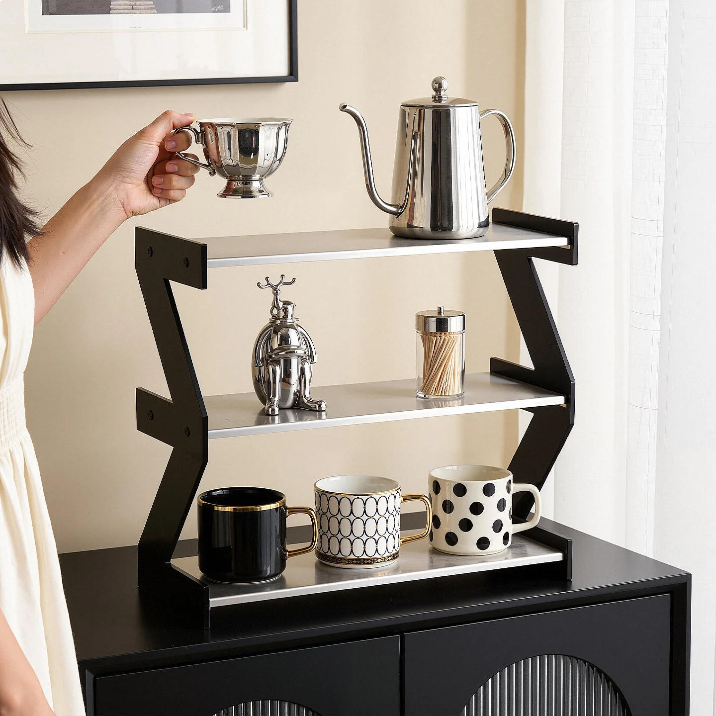 Multilayer Acrylic Stainless Steel Desk Organizer Cup Holder for Coffee Mugs Perfume Bedroom 3
