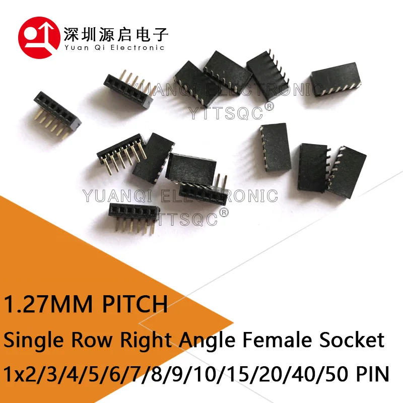 10 SZTUK 1X/2/3/4/5/6/8/9/10/40/50 PIN R/A Jednorzędowy kątowy żeński PIN HEADER 1.27MM PITCH Strip Connector PCB Board Socket