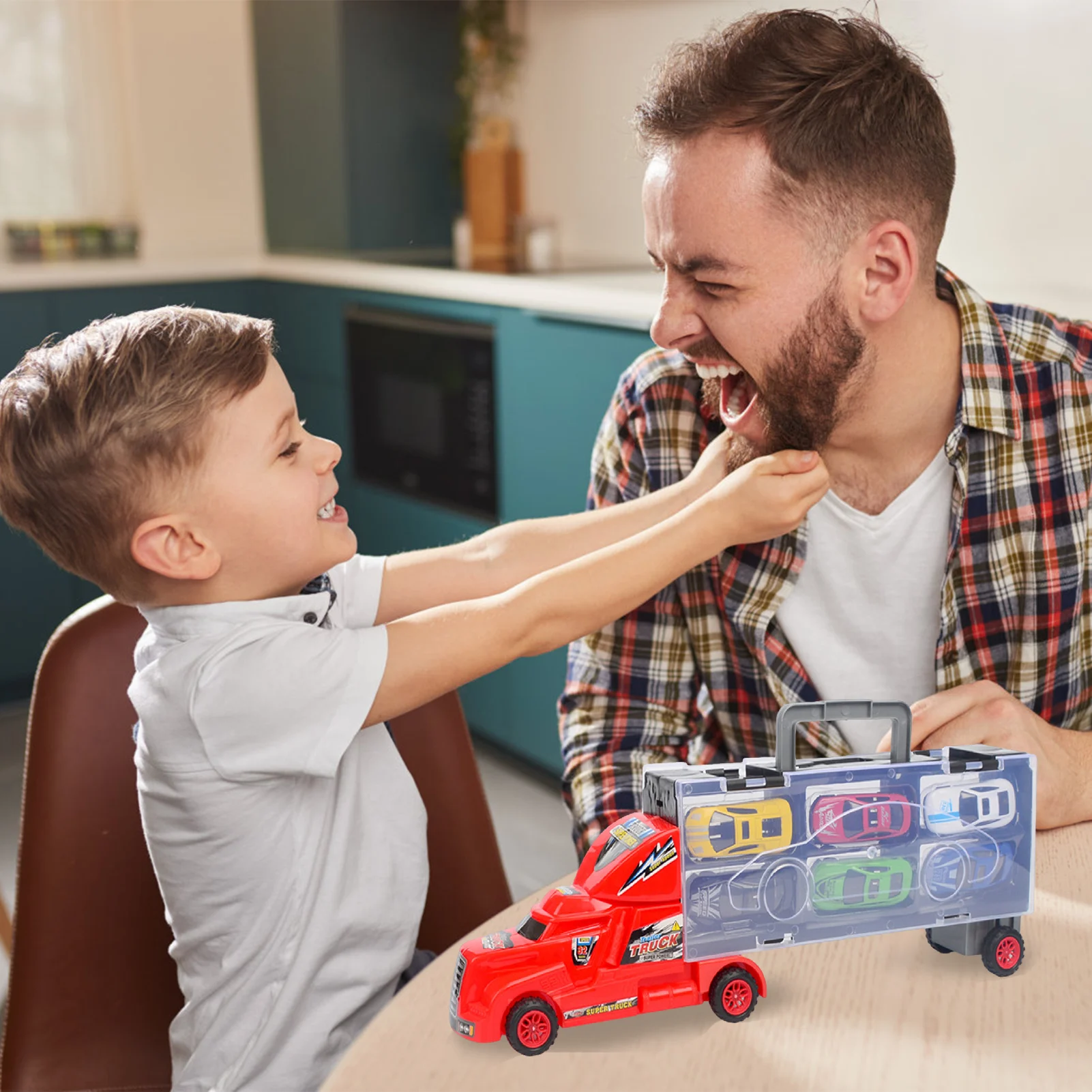 Set da gioco per trasporto auto Camion portatile e trasportabile a mano con diapositive ferroviarie per bambini Natale Compleanno Regali per bambini