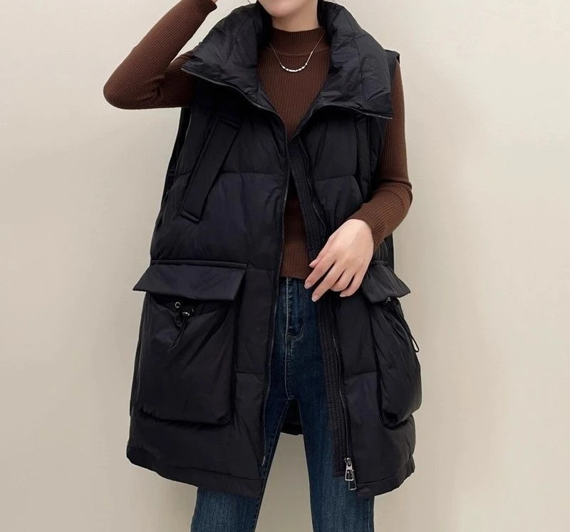 Medium To Long Oversized Jacket  Vest for Women  2025 Stand Up Collar  Autumn and Winter New Warm Vest
