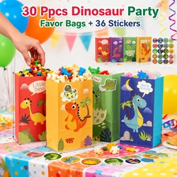30Pcs Dinosaur Party Bags Thicken Paper Dinosaur Gift Bags Recyclable Odorless Candy Bags with 36 Stickers for Party Birthday