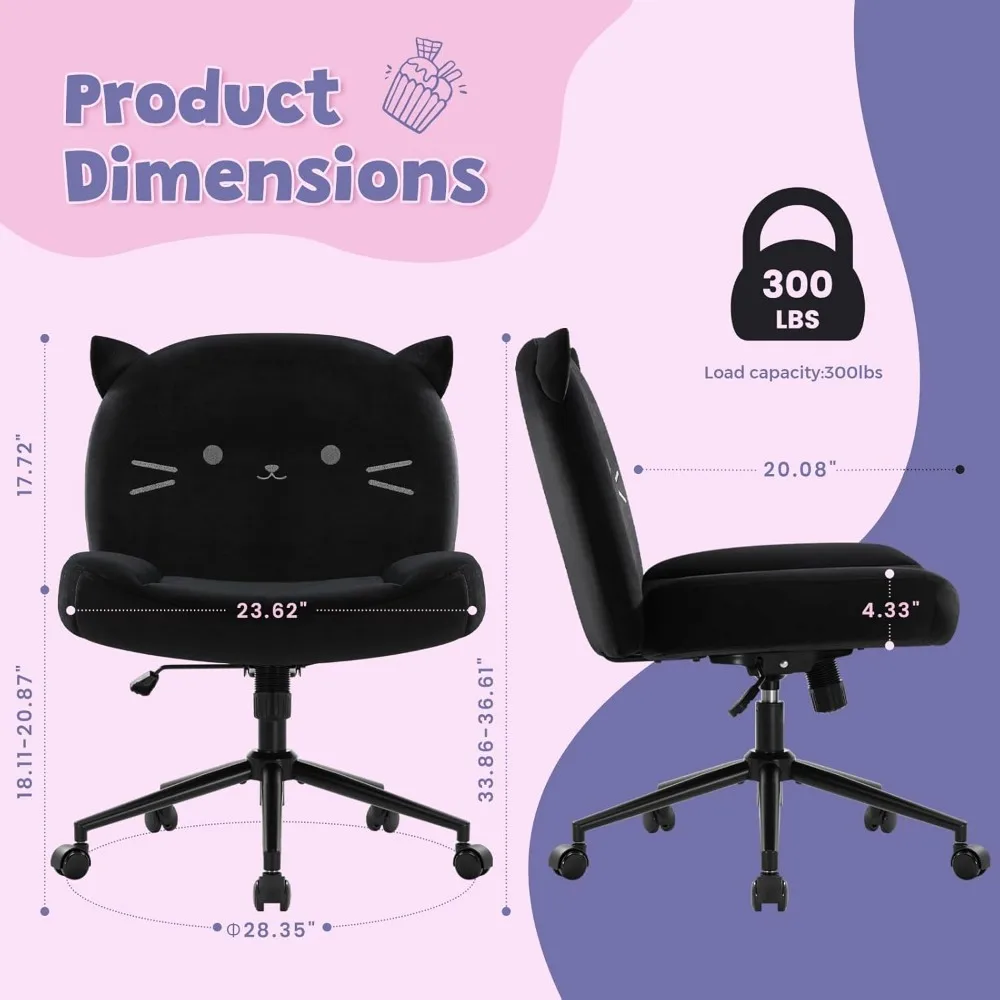 Cadeira de mesa de escritório sem braços com rodas, cadeira ergonômica de computador com pernas cruzadas e tecido acolchoado, altura ajustável, mar largo