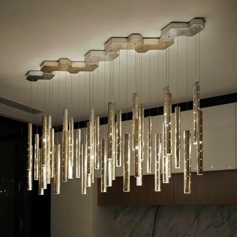 Modern luxury gold/silver LED Chandelier ceiling Long tube Combination Lighting Living room Dining room Decor Hanging lights byS