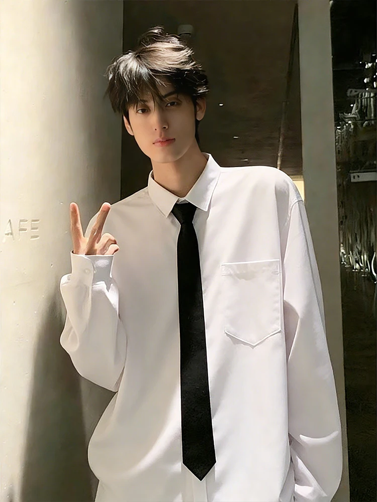 

White orm irt Long Sve Men's Inner Wear College Sle Tie Youthful Sensation Dk Outerwear Spring Anti-Wrinkle Standa...