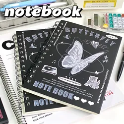 Black White Simple A5 Notebook Butterfly Pattern Coil Notepad Vintage Aesthetic Stationery Student Sketchbook School Supplies