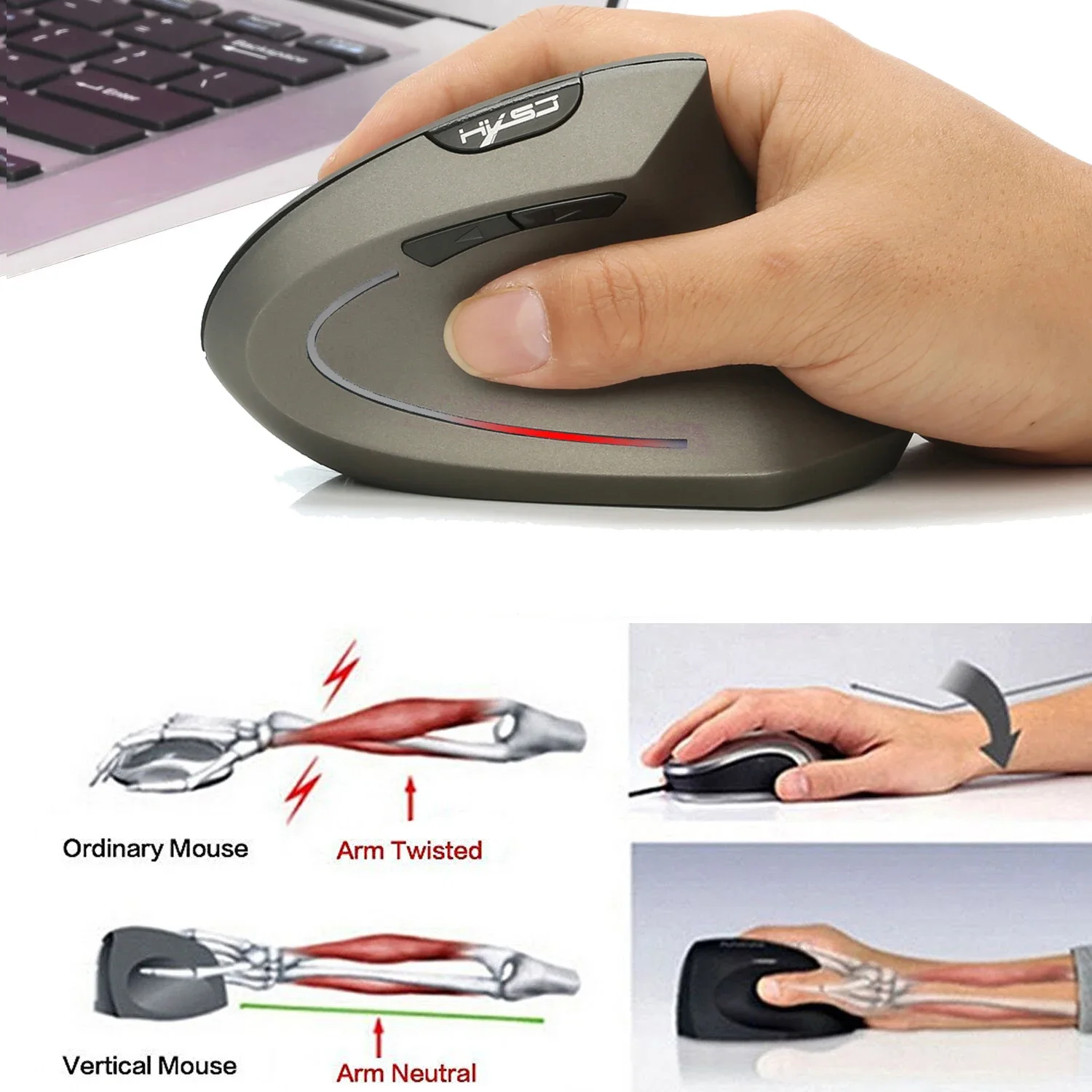 Vertical Wireless Bluetooth 2.4G Wireless Mouse Rechargeable Silent Bluetooth Mouse 2600 DPI with 6 Buttons Suitable for Office