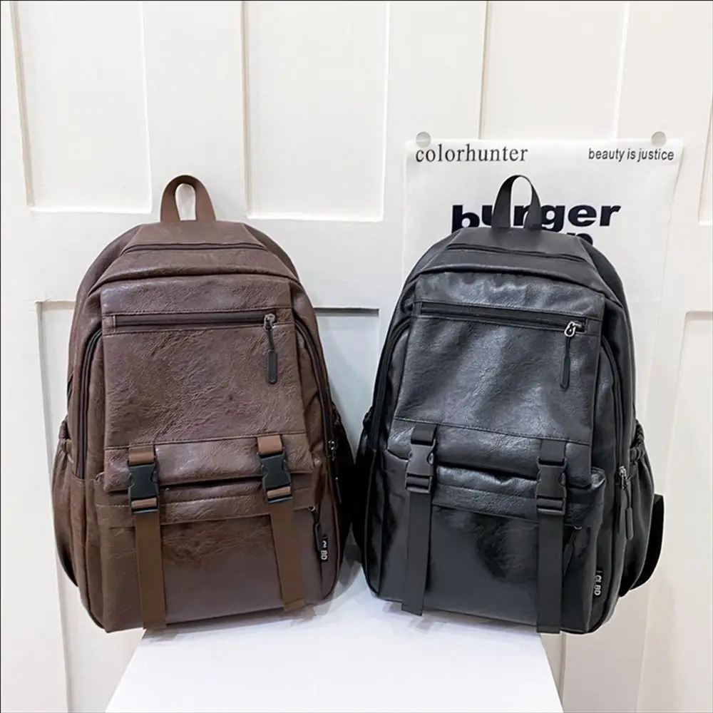 Simple Pu Leather Backpack Breathable Multifunction School Bag Large Capacity Casual School Rucksack Teenage