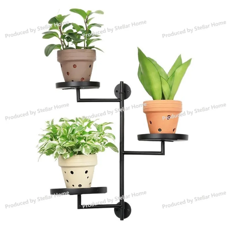 Black Indoor Rotating Window Plant Stand, 3-layer Metal Plant Stand, Wall Plant Stand