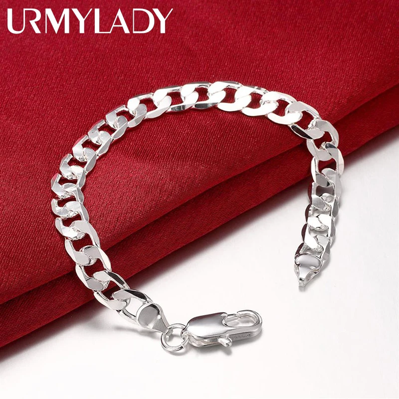 Factory direct fashion 925 Sterling Silver Bracelet for man woman 8MM geometric side chain Luxury jewelry Wedding party gifts