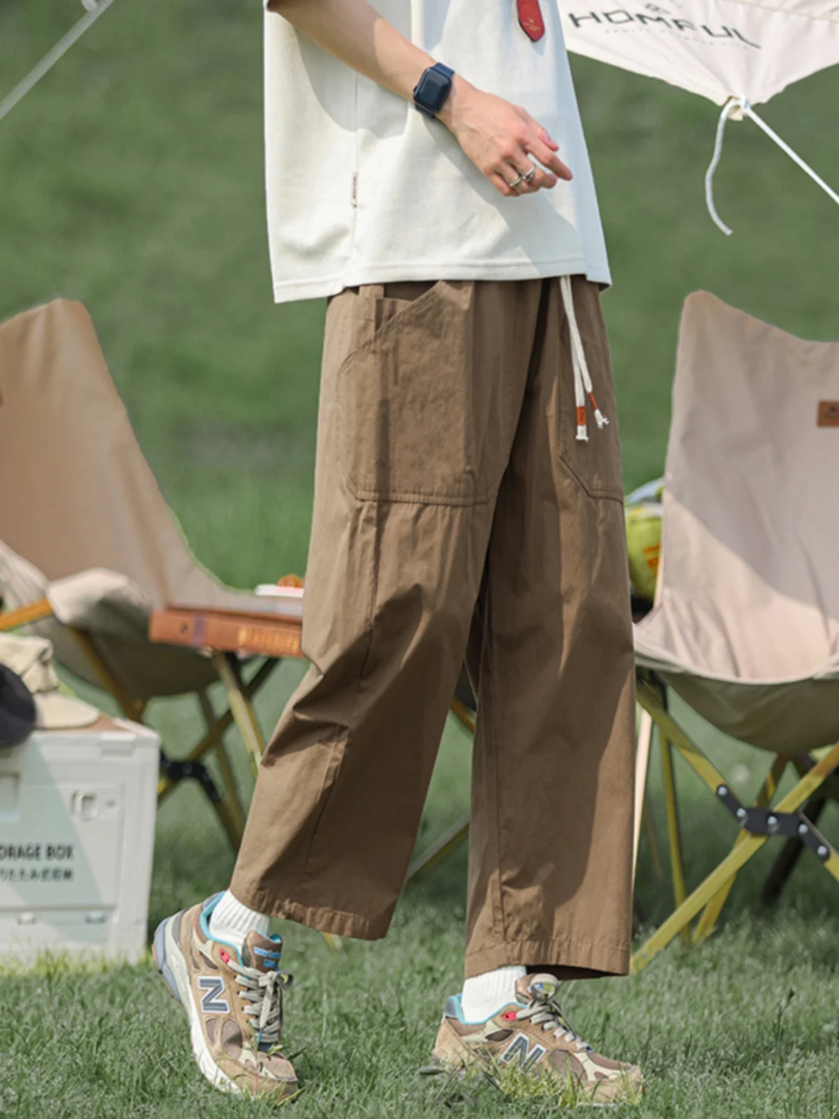 

American Retro Coffee Color Pure Cotton Men's 9-Piece Lazy Sle Workwear Summer Small Size Eight-Piece Pants Casual Trousers