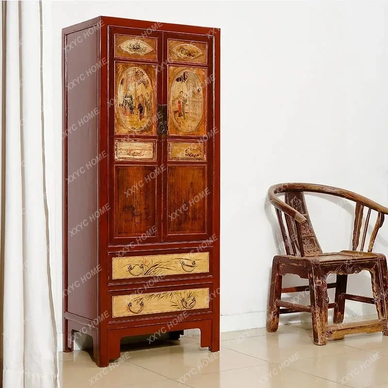 LSolid wood new Chinese classical painted furniture bedroom wardrobe storage stand book