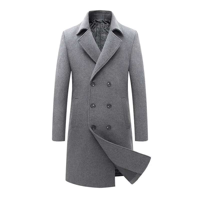 

2023 New Men Wool Overcoat Winter Plus Cotton Thicken Woolen Coat Mid-Length Fashion Casual Solid Color Cashmere Trench Outwear