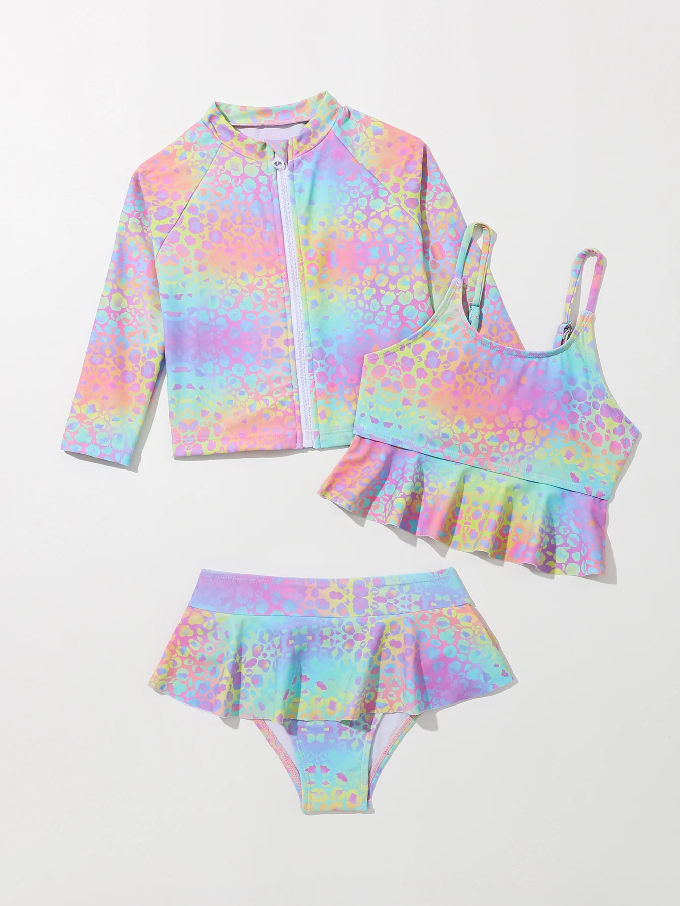 New 3Pcs Girls Bikini Gradient color Sets Surfing Baby Swimwea Toddler Beach Sunscreen Suit 4Y-7Y