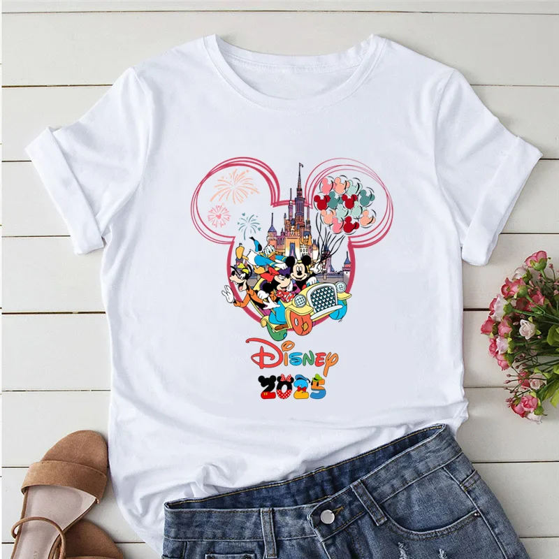 Disney Trip 2025 Printed Women Clothing White T-Shirts Y2k Fashion Female Streetwear Casual Tops Tee