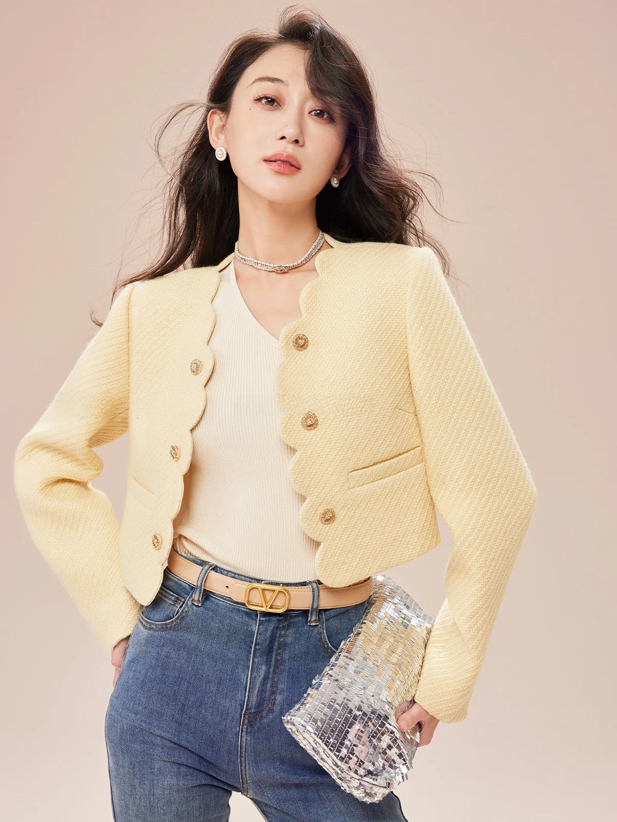 

Желтое шерстяное пальто Garbociaga с волнообразной текстурой, прямого кроя, тонкое, для повседневной носки, осенняя коллекция