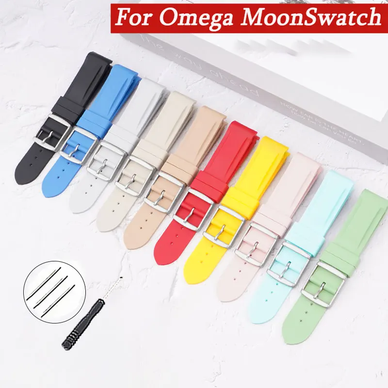 

Силиконовый ремешок с изогнутым концом 20 мм для Omega MoonSwatch, ремешок для часов, резиновый спортивный водонепроницаемый ремешок, аксессуары с инструментом