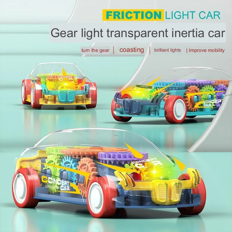 

Small car toys inertia drop-resistant material transparent gear rotation light toy car model surprise gifts for boys and girls