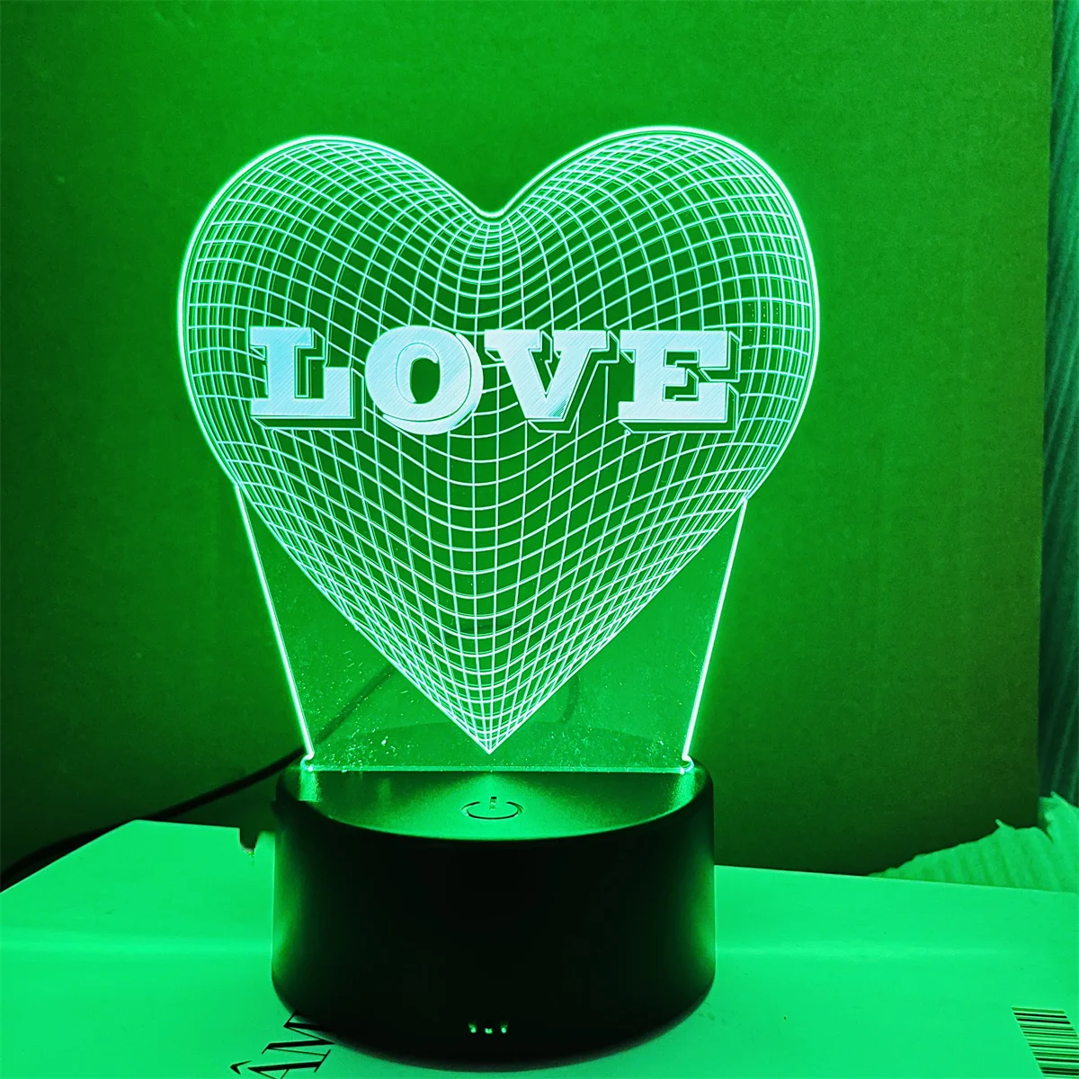 1pc  Love 3D Night Light, 3D Optical Illusion Lamp With Touch, 7-Color Changing Ambient Light For Bedroom