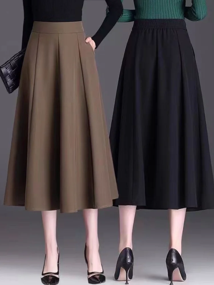 

Легкая летняя юбка миди А-силуэта для женщин среднего возраста, повседневная, драпированная, в форме зонта, с высокой талией, в корейском стиле, для работы и повседневной носки