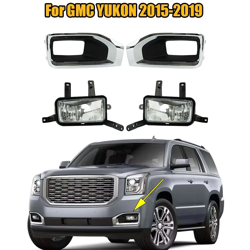 

For GMC YUKON 2015 2016 2017 2018 2019 Front Bumper Fog Light Headlight Cover Grille Bezel Fog Lights Chrome Fog Lamp 1 Set