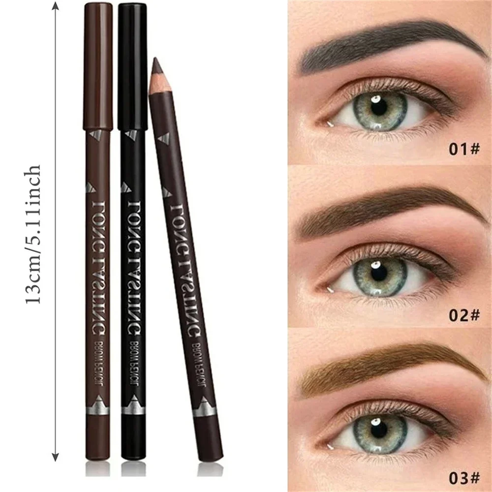 3-Color Long Lasting Black Brown Eyebrow&Eyeliner Pencil Waterproof Sweat Proof Halo Proof Wooden Pole Liner Cosmetic Pen 1/3Pc view 4