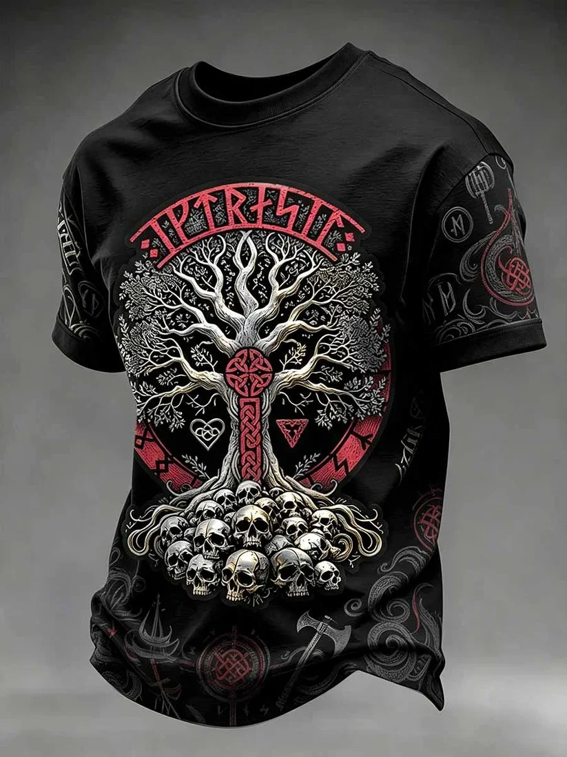 2027 Summer New Style Outdoor Men's Retro Danish Viking Style 3D Printed Breathable Quick-Drying T-Shirt Family Size Shirt Kids