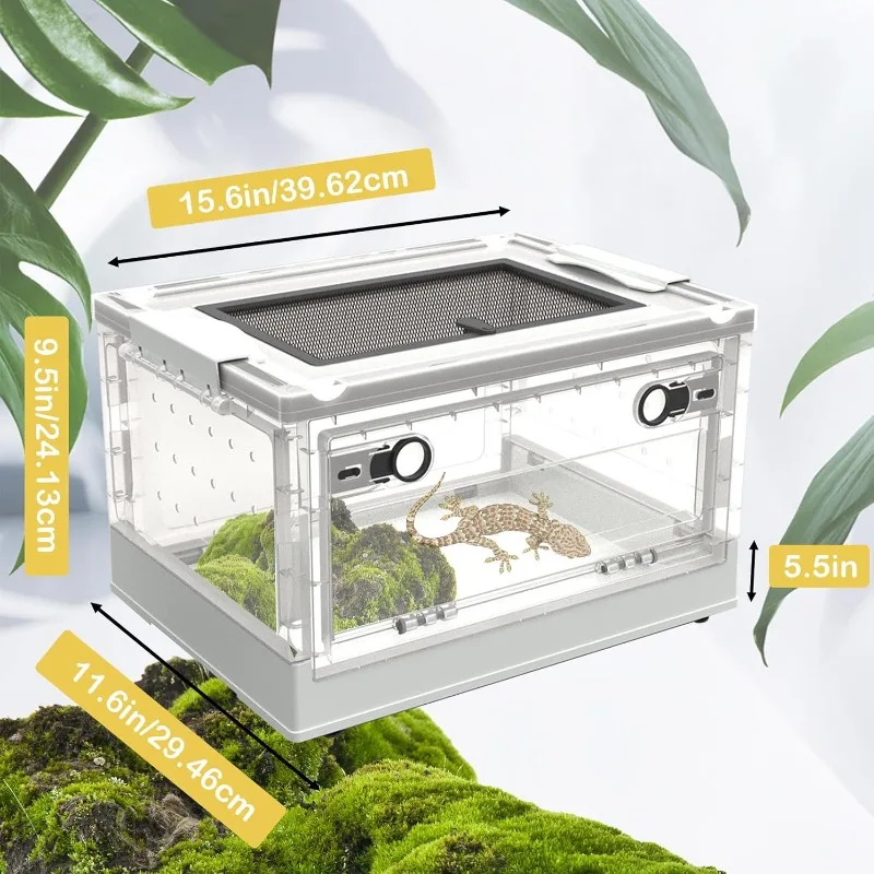 Plastic Reptile Feeding Box with Wheels 360 ° Panoramic View Suitable for Small Invertebrate Portable Transport Containers