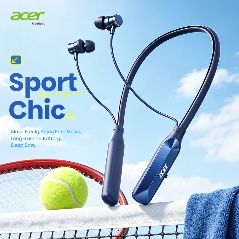 Acer Ohr811 Nackenbügel-In-Ear-Wireless-Kopfhörer, biegsames Memory-Nackenband, Stereo-Surround-Sound, 20 Stunden Akkulaufzeit, hochauflösende Anrufe, leicht und stabil, geeignet für Fitness und