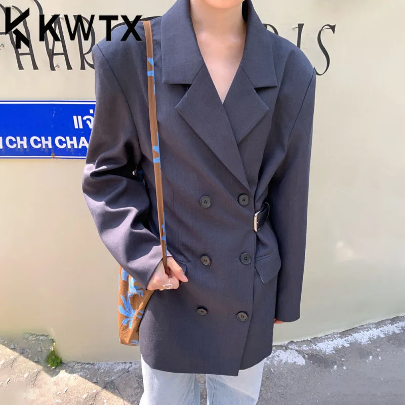 

KWTX Women’s Double Breasted Blazer Retro Casual Waist-Cinching Elegant Luxury Designer SS25 Spring Summer 2025 Trendy Outerwear