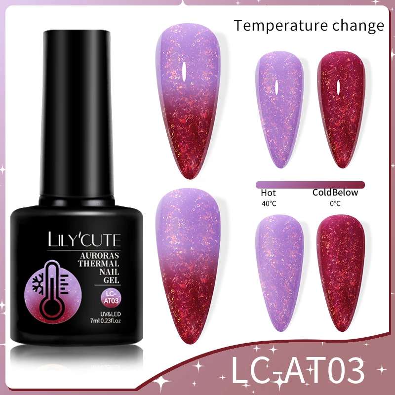 LILYCUTE 7ML Vlokken Glitter Auroras Thermische Gel Nagellak Glanzende Pailletten Prachtige Temperatuur Kleur Veranderende Nail Art UV Gel