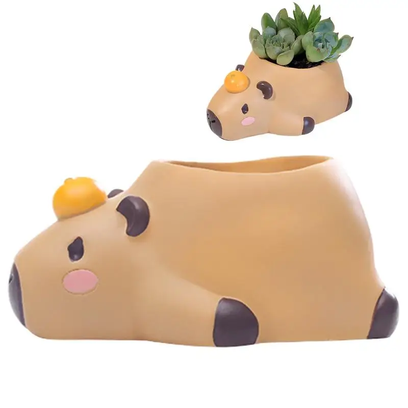 

Cute Capybara Succulent Flower Pot Resin Plant Pots With Drainage Desktop Succulent Planter For Indoor Outdoor Garden Decoration