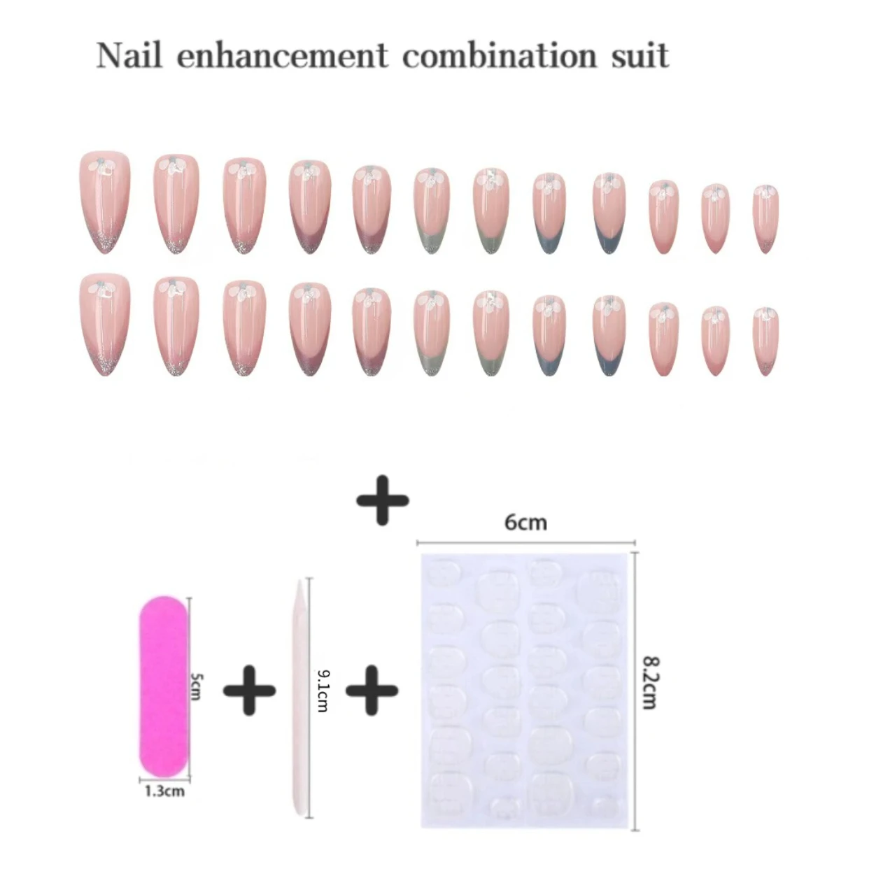 24Pc milieu amande faux ongles ensemble fleurs impression presse sur ongles conseils artificiel pleine crique brillant français faux ongles Art bricolage manucure