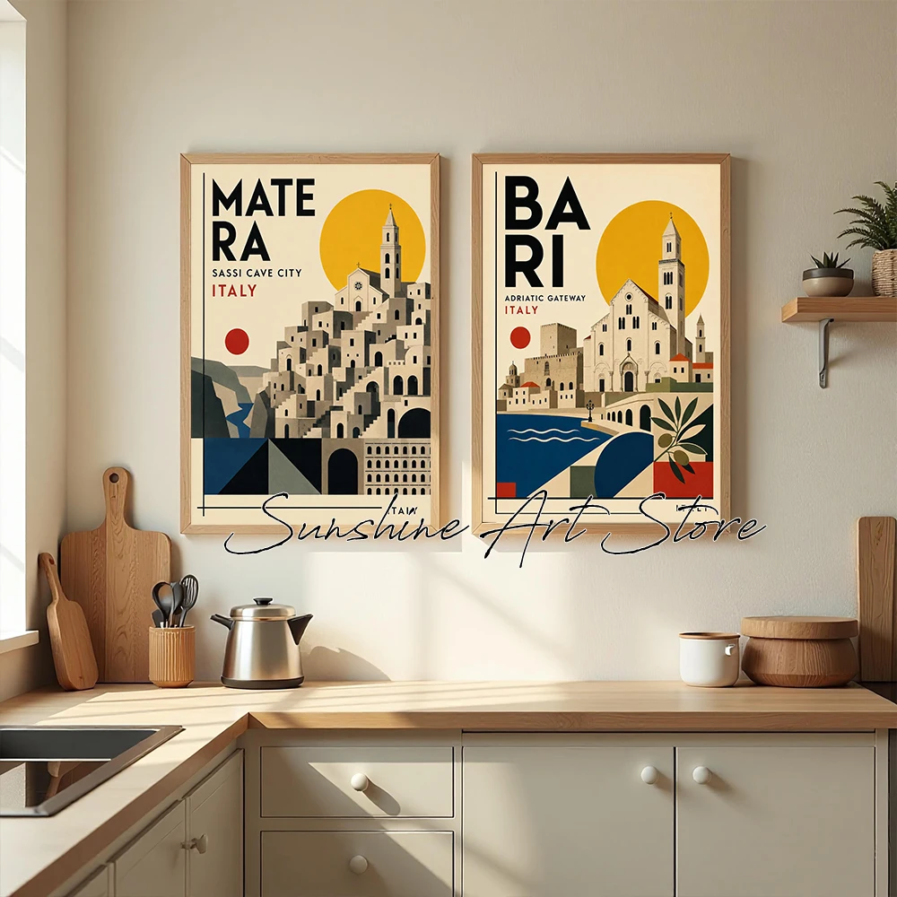 Bauhaus Style Travel Italy Cities Turin Bologna Florence Mid Centry Modern Style Abstract Poster Canvas Painting Wall Pictures
