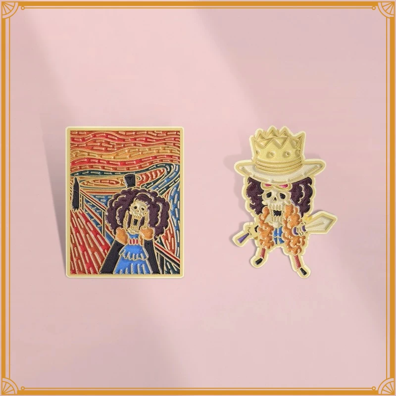 Pop anime One Piece peripheral retro oil painting style Brooke chest badge metal badge student backpack accessories gift
