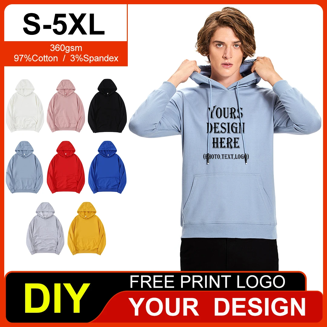 Sweat à capuche épais en peluche pour hommes, surdimensionné, S-5XL, Logo personnalisé imprimé, broderie, en coton, unisexe, sport, pull décontracté