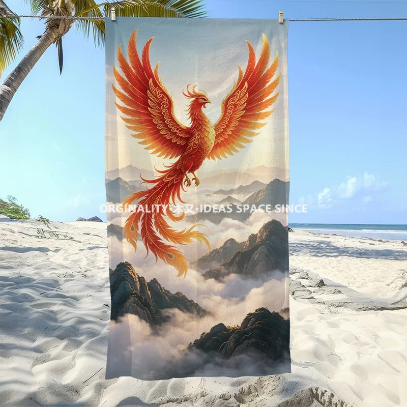 Phoenix Mountain Beach Towel Patterned Sunscreen And Windproof Suitable For Swimming Pool Camping Travel