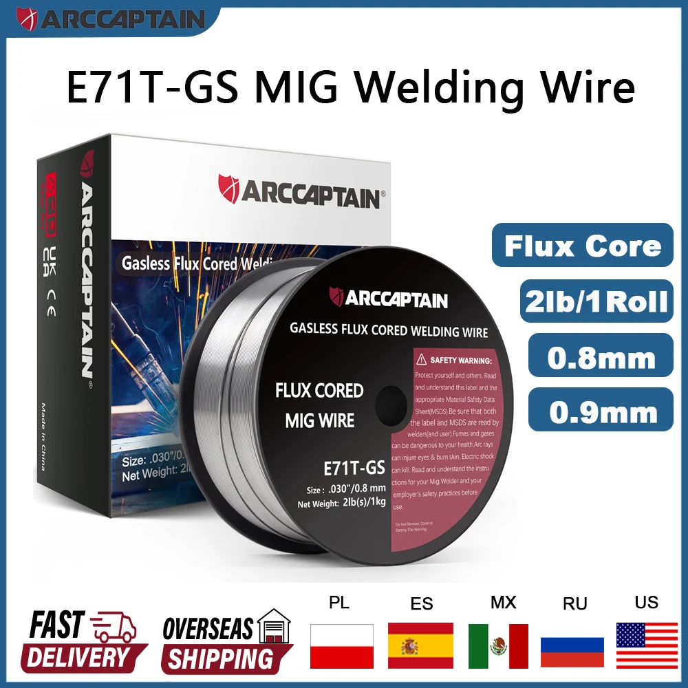 Mig Welding Wire Gasless Mild Steel E71T-GS Flux Core 0.8 0.9mm 1 Roll 1kg Self-Shielded No Gas Iron Welding Machine Welder