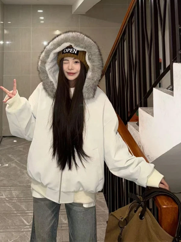 

Кожаное пальто с капюшоном American Sle, зимнее пальто Thiened для мужчин и женщин, хлопковое пальто с теплым меховым воротником, альтернативное пальто