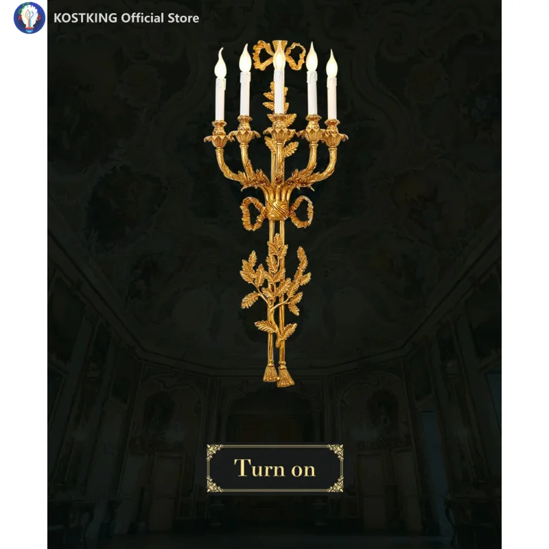 European - Designed Brass Candle Wall Light, For Villa'S Living, Bedroom, Study, Hotel Restaurant Corridor Decor