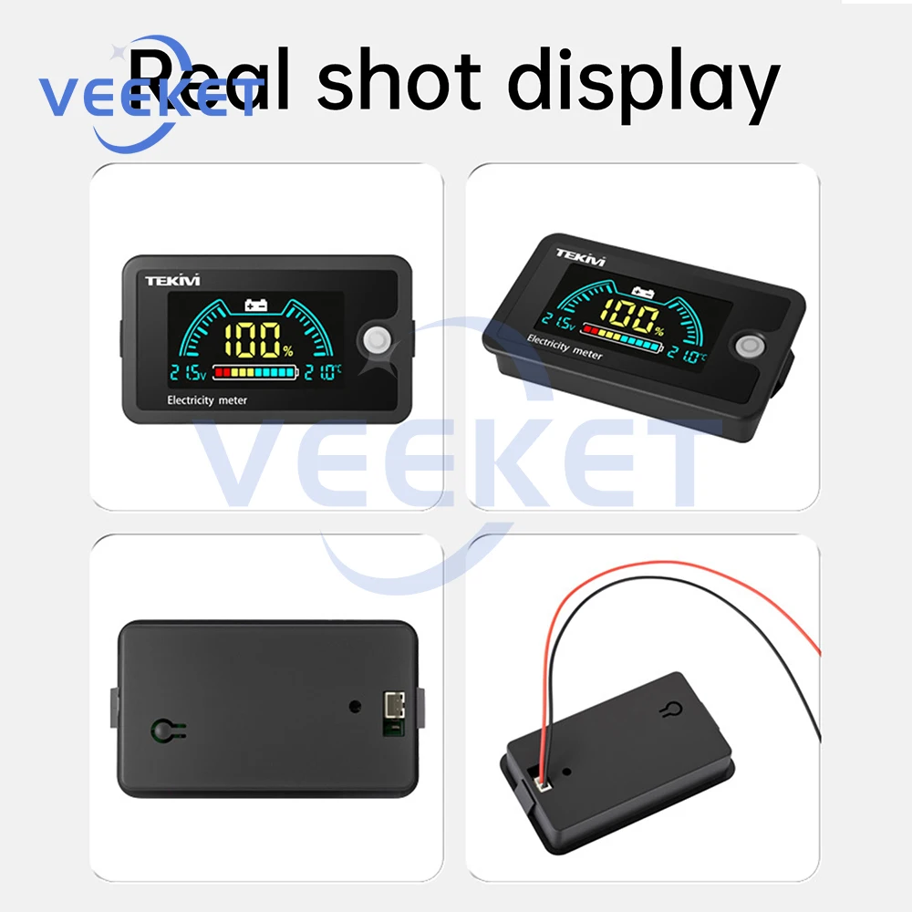 DC 8-100V LCD Digital Battery Capacity Indicator Voltmeter 12V 24V 48V 72V Ternary Lithium Iron Acid Battery with Temperature