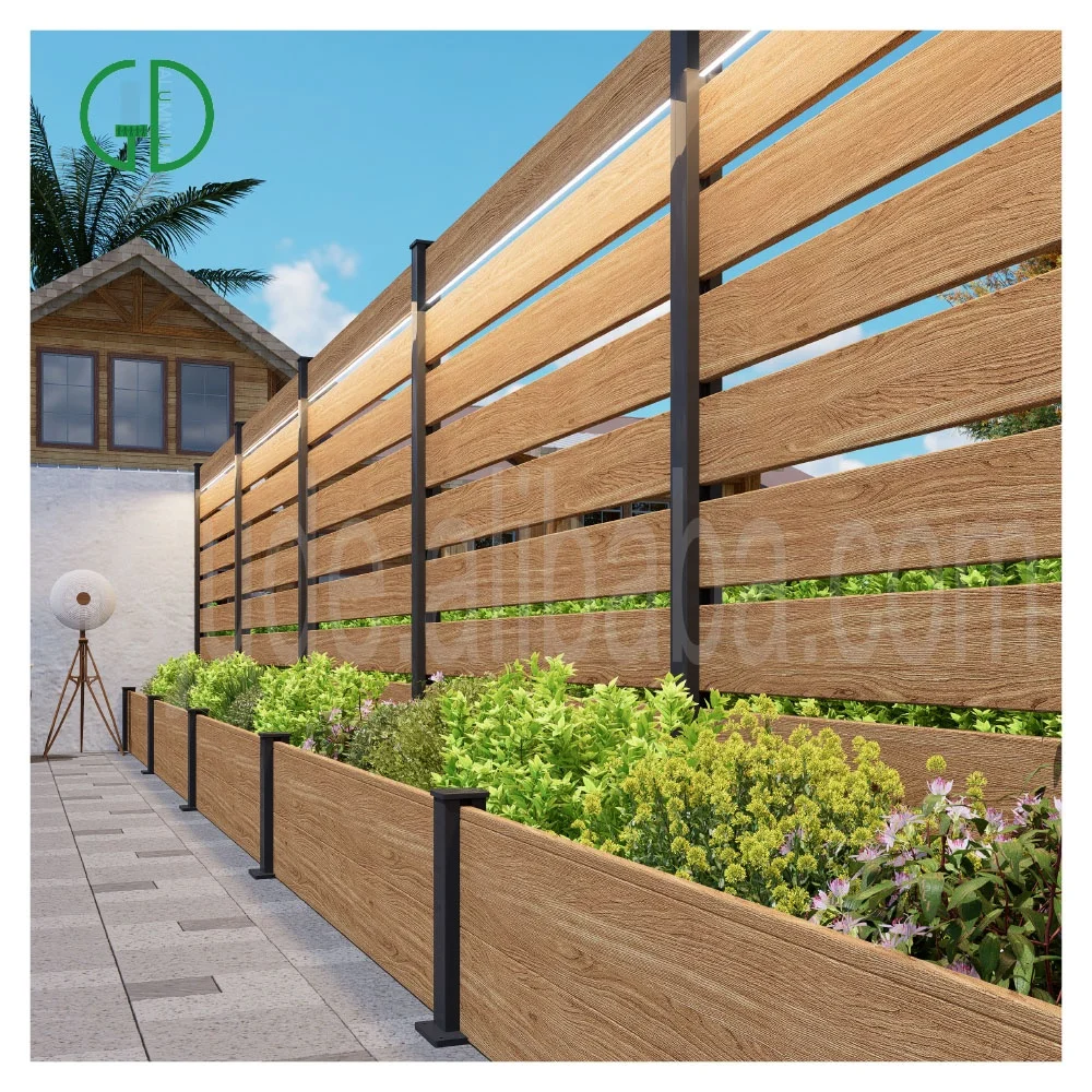Brown Led Lights Modern Fancy Diy Aluminum Ornamental Garden Square Tube Wood Wpc Composite Fence 8 10 Ft 6 Feet