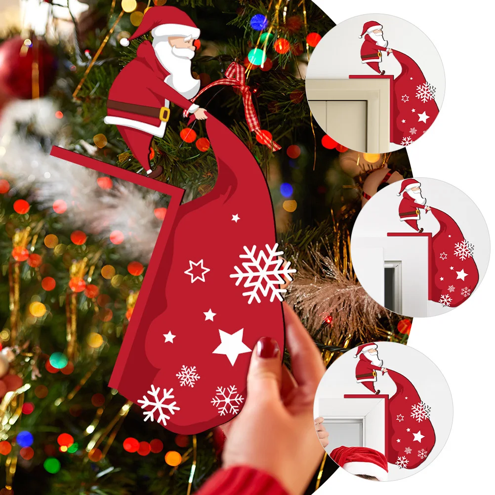 

Christmas Door Frame Decor Wooden Xmas Corner Ornament For Party Home Hotel Window Wall Decoration Santa Claus Craft Festive