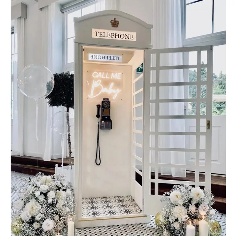 Custom Metal Pink Telephone Booth Themed Decor Phone Booth For Wedding Party Decoration
